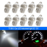 10-Pack T5-B8.5D Single Dome LED Car Light Indicator Light Width Light 5050SMD1 LED Instrument Light Instrument Panel Li