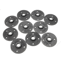 10 Pcs / Ensemble 1/2 "3/4" 1 "Plaques de bride de plancher en fonte malléable 4 trous noirs Tuyaux Raccords Tuyau Indus