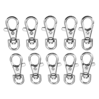 10 pcs 38 mm en alliage de zinc argenté pivotant fermoir mousqueton avec anneau rond de 8 mm