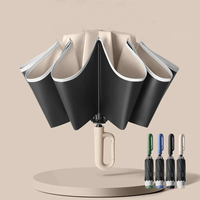 10 Ribs Fully Automatic Handle Umbrella 106cm Detachable Handle Reverse Opening UV Umbrella with Windproof Reflective St