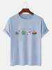 100% coton Cartoon Cartoon Rocket & Slogan Print Basiac T-shirts manches courtes