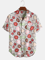 100% coton Colorful cercle imprimé poitrine poche à manches courtes chemises décontractées