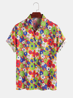 100% coton Colorful Daisy imprimé col rabattu chemises de vacances décontractées pour hommes femmes
