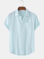 100% coton couleur unie pour hommes boutonner des chemises confortables à manches courtes
