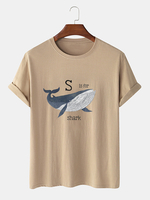100% coton dessin animé motif requin lettre imprimer manches courtes t-shirts respirants
