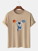 100% coton hommes astronaute imprimé col rond manches courtes t-shirts drôles