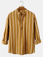 100% Coton Hommes Classic Chemises Henley à manches longues à rayures