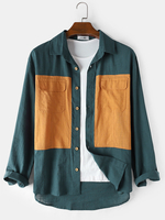 100% coton hommes double poche solide patchwork à manches longues design chemises