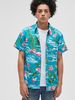 100% coton hommes flamant rose et noix de coco imprimer Hawa vacances manches courtes revers col chemises