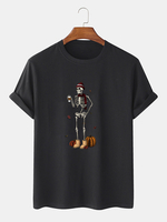 100% coton Hommes T-shirts à manches courtes Halloween squelette drôle de citrouille