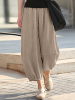 100% coton lâche taille élastique mi-mollet Longueur pantalon mince pour femme