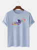 100% coton Mens Cartoon Rainbow Planet Print T-shirts respirants