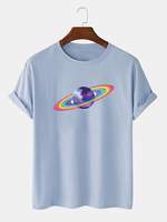 100% coton Mens Cartoon Rainbow Planet Print T-shirts respirants