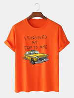 100% coton Mens Funny Cartoon Car Pattern Script Print T-shirts de base