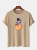 100% coton mignon dessin animé espace astronaute col rond manches courtes T-shirts amples