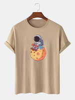 100% coton mignon dessin animé espace astronaute col rond manches courtes T-shirts amples
