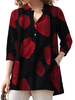 100% coton Plus Blouse fine à col en V à fleurs et poignets décontractés pour femme