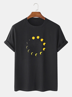 100% coton respirant Moon Eclipse Print T-shirts décontractés à manches courtes