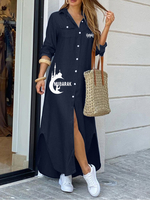 100% coton revers demi manches avec poches latérales robe ample décontractée pour les femmes