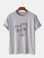 100% coton simple imprimé graffiti col rond t-shirts décontractés à manches courtes