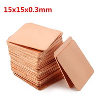 100pcs 15x15x0.3mm cuivre pur plaque de refroidissement en cuivre de conductivité thermique 