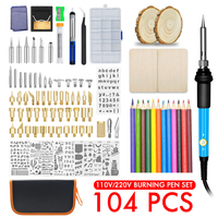 104 pièces 110 V / 220 V ensemble de stylo à bois pochoir conseils de fer à souder outils Kit de pyrographie