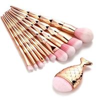 11 PCS Sirène Maquillage Pinceaux Set En Forme De Poisson En Poudre De Fondation Cosmétique Pinceaux Brosses Make Up Out
