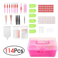 114pcs outils de peinture de diamant bricolage 5D point de croix LED stylo à broder + colle + autocollant + boîte de ran