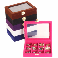 12 grilles de boîte à bijoux de velours de stockage Organizer Display Showcase