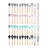 12 pièces en bois Silicone ustensile de cuisine antiadhésif outil de cuisson cuillère louche à soupe Turner spatule Tong
