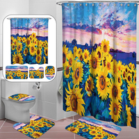 1/3 / 4Pcs imperméable et anti-moisissure rideau de douche salle de bain tapis de tapis de toilette ensemble