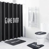 1/3 / 4PCS Noir Imperméable Salle De Bains Rideau De Douche Toilette Couverture Tapis Tapis Antidérapant Ensemble De Tap