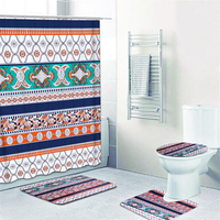 1/3 / 4PCS Rideau de douche antidérapant tapis ensemble piédestal tapis tapis de couverture de toilette salle de bain im