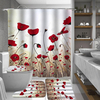 1/3/4 Pcs Peinture À Lencre Rideau De Douche Salle De Bains Tapis Ensemble Fleur Imperméable Polyester Tissu Salle
