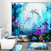 1/3/4 Pcs Sea Style Dolphin Rideau De Douche Imperméable Ensemble Toilette Tapis De Toilette Salle De Bains Tapis Antidé