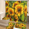 1/3/4 pièces imperméable et résistant à la moisissure rideau de douche imprimé tournesol salle de bain tapis de toilette