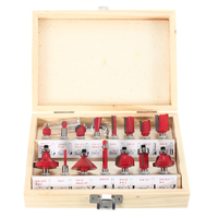 15pcs 1/4 pouce tige de routeur Set Fraise à bois avec étui en bois
