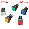 16mm dc carré de commutateur bouton poussoir 24v auto-réinitialisation momentanée LED lumière 