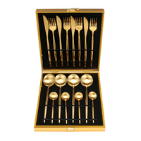 16pcs or vaisselle fourchette à thé cuillère à thé en acier inoxydable vaisselle couverts ensemble
