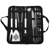 18 pièces vaisselle en acier inoxydable outils de barbecue longue fourchette pince de barbecue brosse en acier bâton pel