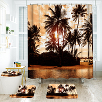180 * 180cm Tropical Design Salle De Bains Rideau De Douche 3pcs Tapis Salle De Bains Tapis De Bain Ensemble