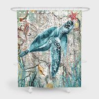 180 x 180 cm tortues / baleine motif imprimé rideau de douche rideaux décoratifs de salle de bain imperméables avec 12 c