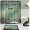 180cm x 180cm Rustique En Bois Porte De Grange Salle De Bains Imperméable En Tissu Rideau De Douche Flanelle Tapis De Sa