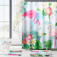 180x180 cm 4 pc Colorful Flamingo Rideau De Douche Antidérapant Tapis Couvercle Toilette Tapis De Bain Tapis Anti-Mildew