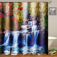 180x180cm cygnes fleurs cascade rideau de douche étanche avec 12pcs crochets de type c ensemble de salle de bains