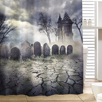 180x180cm Halloween maison hantée rideau de douche polyester salle de bain décor avec 12 crochets
