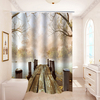 180x180CM Pont En Bois Impression Salle De Bains Rideau De Douche Tapis De Toilette Tapis Antidérapant Ensemble