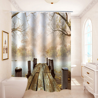 180x180CM Pont En Bois Impression Salle De Bains Rideau De Douche Tapis De Toilette Tapis Antidérapant Ensemble