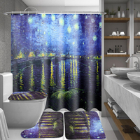 180x180cm Rhône Rivière Nuit Salle De Bains Rideaux De Douche Couvercle Toilette Couverture Tapis Tapis Ensemble