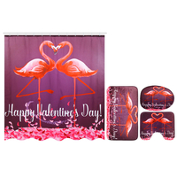 180x180cm Rideaux de douche Flamingo Saint Valentin pour la salle de bains Tapis Toliet Tapis + crochet